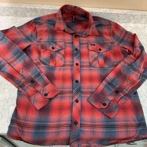 RVCA Button Down Flannel Shirt Size M Red Blue Plaid Long Sleeve Chest Pockets
